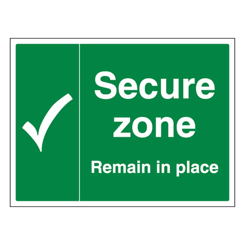 V Safety Secure Zone with Tick - Remain in Place 600 x 450 mm - Glow In The Dark Self Adhesive Vinyl Safety Sign