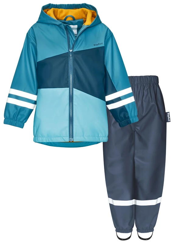 Playshoes Two-piece rain suit, fleece lining, lined mud suit, turquoise fleece waistband, 86