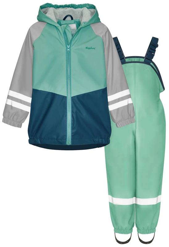 Playshoes Two-piece rain suit, fleece lining, lined mud suit, Block colours green, 140