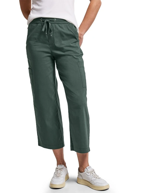 Street One Women's Straight Leg Cargo Trousers, Mid Green, 42W x 26L