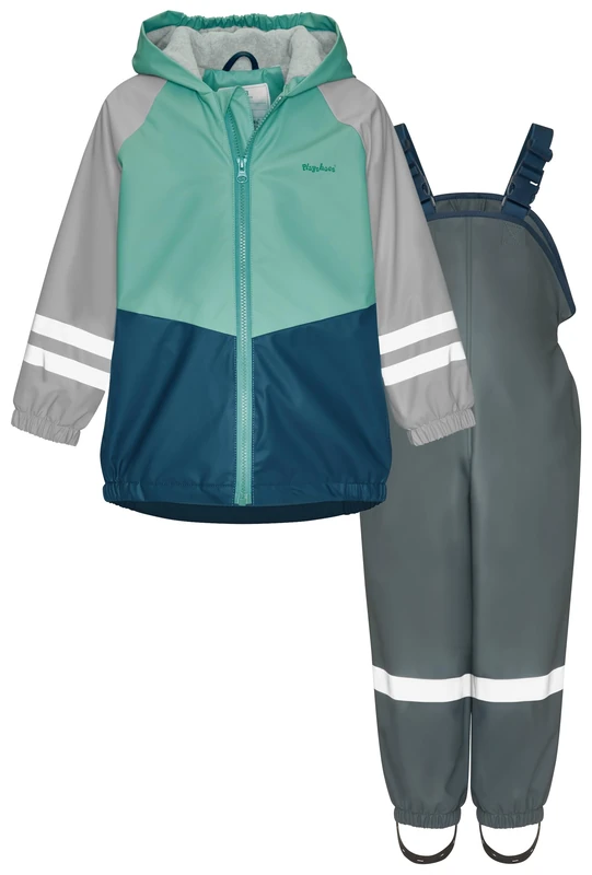 Playshoes Two-piece rain suit, fleece lining, lined mud suit, Block colours grey, 86