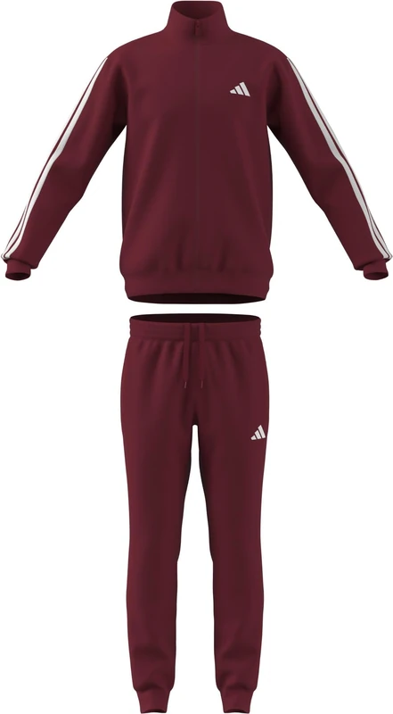 adidas Men's SPORTSWEAR BASIC 3 STRIPES FLEECE TRACKSUIT, active maroon/white, XS
