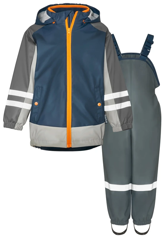 Playshoes Unisex Children's Rain Suit Lined Rain Set (Pack of 2), 3-in-1 navy grey fleece, 80