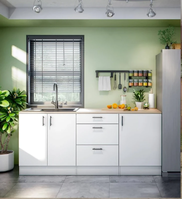 Dmora - Complete Kitchen Lipomo, Modern Kitchen Composition, Modular Kitchen Set, Functional Kitchen Solution, White and Oak