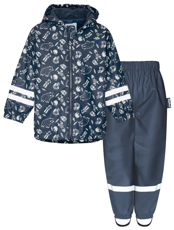 Playshoes Unisex Kid's Regen-Set rain kit, Forest Animals Fleece Waistband, 98 (Pack of 2) - Image 1