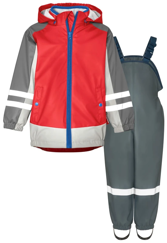 Playshoes Unisex Kid's Regenanzug Gefüttert rain kit, 3-in-1 red-Grey Fleece, 86 cm (Pack of 2)