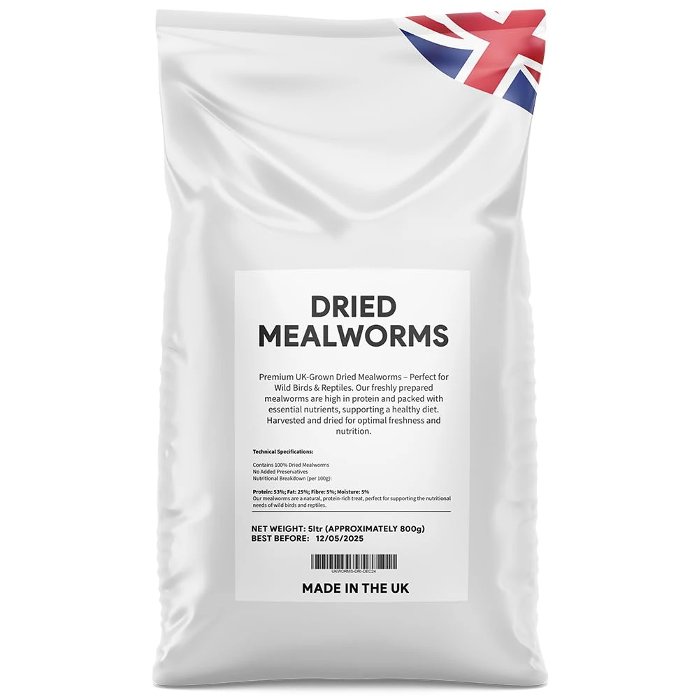 Premium Dried Mealworms, 5L Bag UKGROW