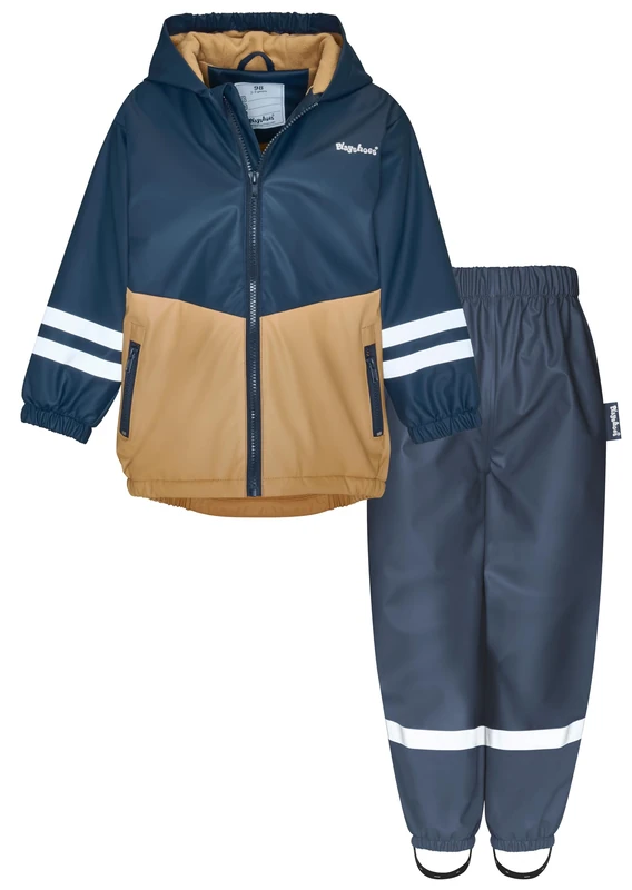 Playshoes Two-piece rain suit, fleece lining, lined mud suit, ochre navy waistband, 140 cm