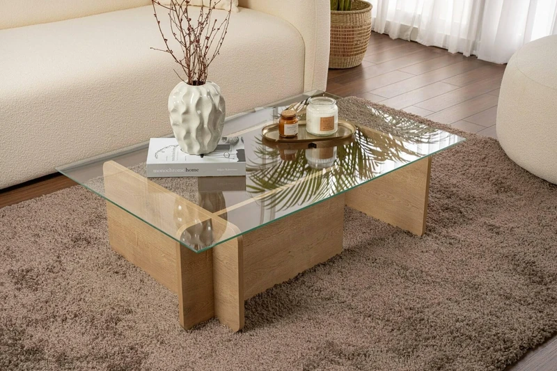 Dmora - Coffee table Itri, Low coffee table, Magazine rack for sofa, Living room shelf, 105x65 h30 cm, Oak