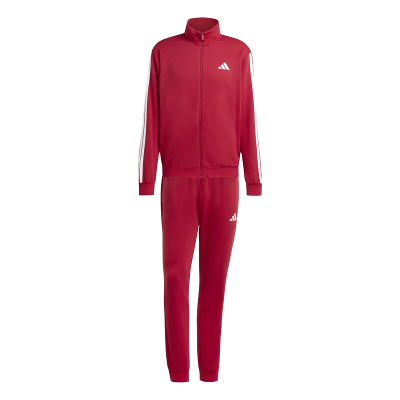 adidas Men's SPORTSWEAR BASIC 3 STRIPES FLEECE TRACKSUIT, active maroon/white, M