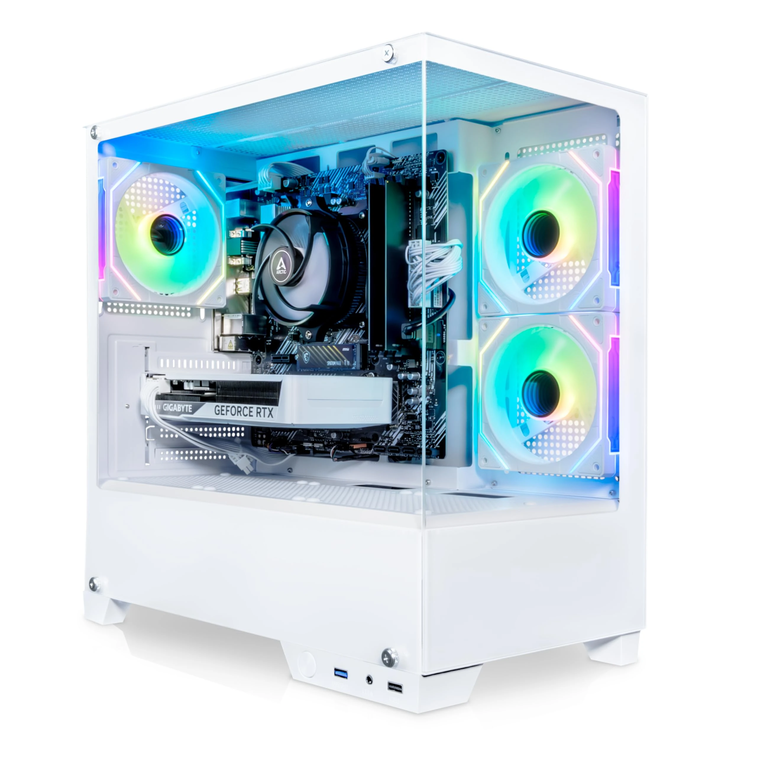 ADMI Gaming PC - AMD Ryzen 7 5700X - NVIDIA RTX 5070 12GB GDDR7 - DDR4 32GB - NVMe 1TB - WIFI - Charger RGB Case (White) - Windows 11