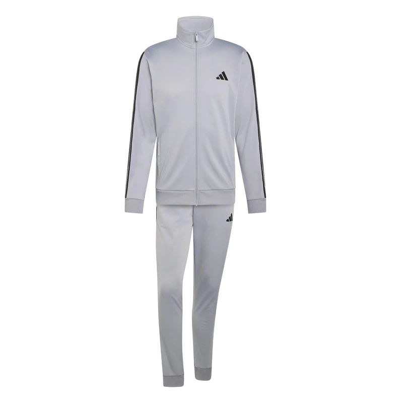 adidas Men's SPORTSWEAR BASIC 3 STRIPES TRICOT TRACKSUIT, halo silver, M