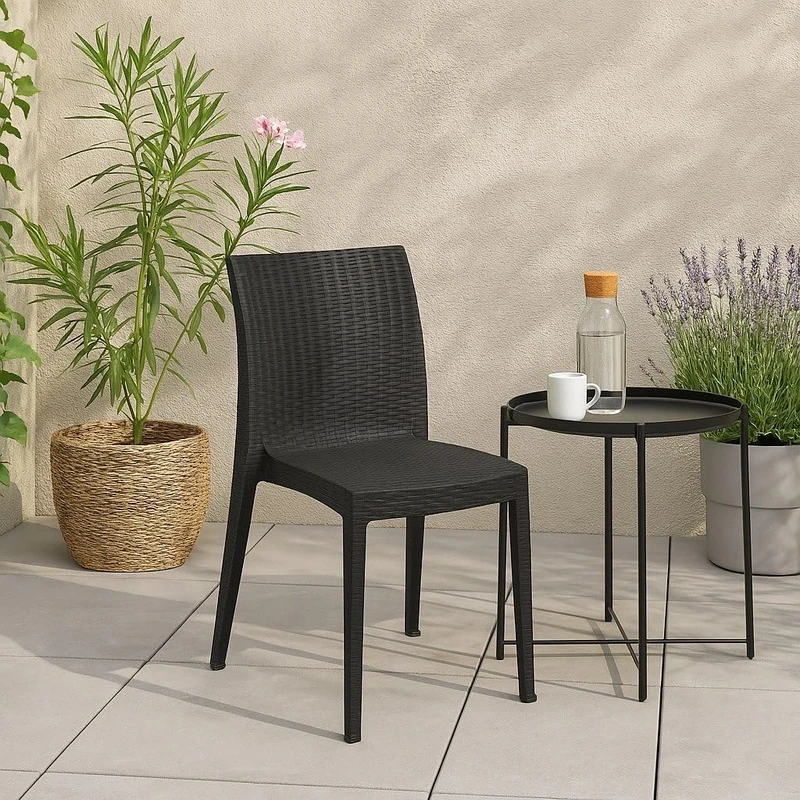 Dmora - Outdoor Chair Fiano, Space-saving garden seat, Stackable, Perfect for gardens and patios, Made in Italy, 42x48 h81 cm, Anthracite
