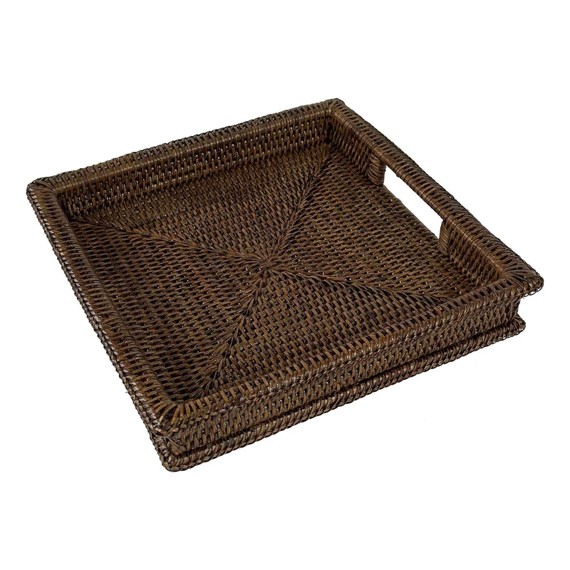 LA PORCELLANA Bianca - Botanio Brown Square Tray 30 x 30 x 5 cm, Rattan - Image 1