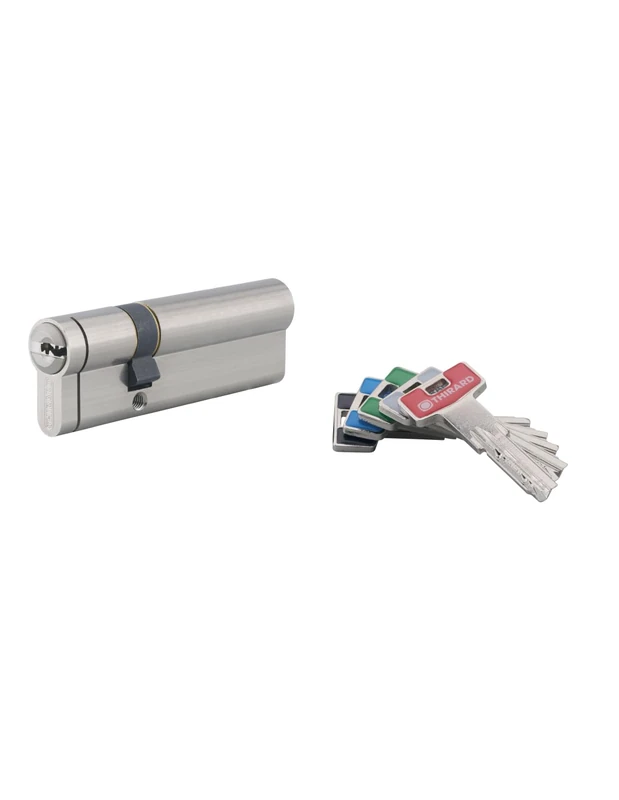 THIRARD 381077 Lock Cylinder 30 x 60 mm Transit 2-Nickel Finish Security System-for Entrance Doors-Emergency Function-Made in France-Comes with 4 Long Keys, Silver, 30x60