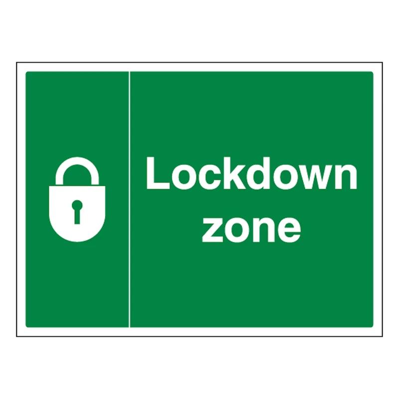 V Safety Lockdown Zone 600 x 450 mm - Glow In The Dark Self Adhesive Vinyl Safety Sign - Image 1