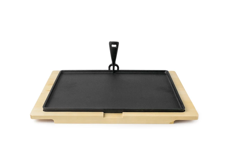 IBILI - Rectangular Cast Iron Plate 38 x 28 cm with Beech Wood Base