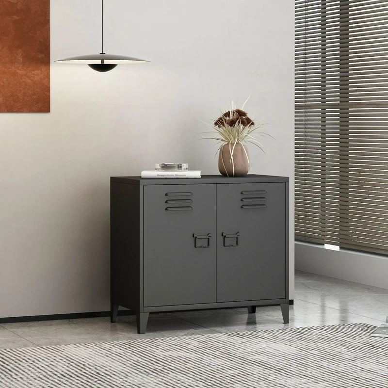 Dmora - Sideboard Lampone, Living room buffet, Living room sideboard, Kitchen pantry, 80x40 h73 cm, Slate