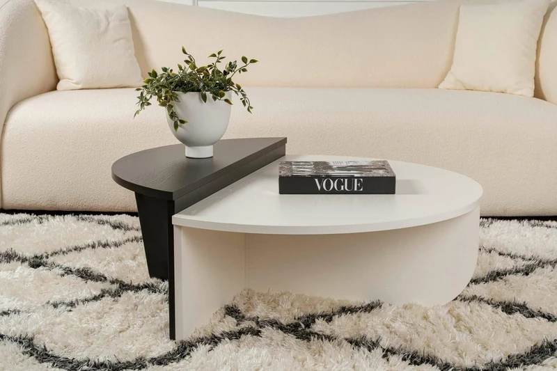 Dmora - Coffee table Feglino, Low coffee table, Magazine rack for sofa, Living room shelf, 90x60 h35 cm, White and Black