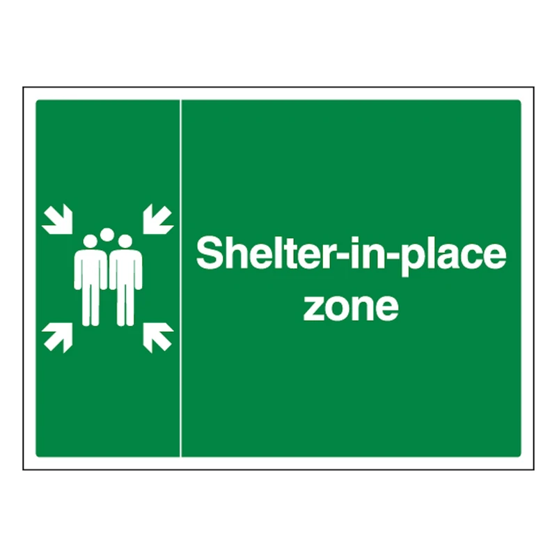 V Safety Shelter-In-Place Zone with Family 600 x 450 mm - Glow In The Dark Self Adhesive Vinyl Safety Sign