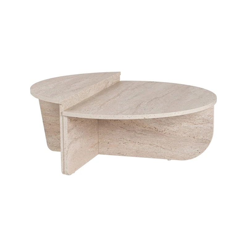 Dmora - Coffee table Parete, Low coffee table, Magazine rack for sofa, Living room shelf, 90x60 h35 cm, Beige and Marble