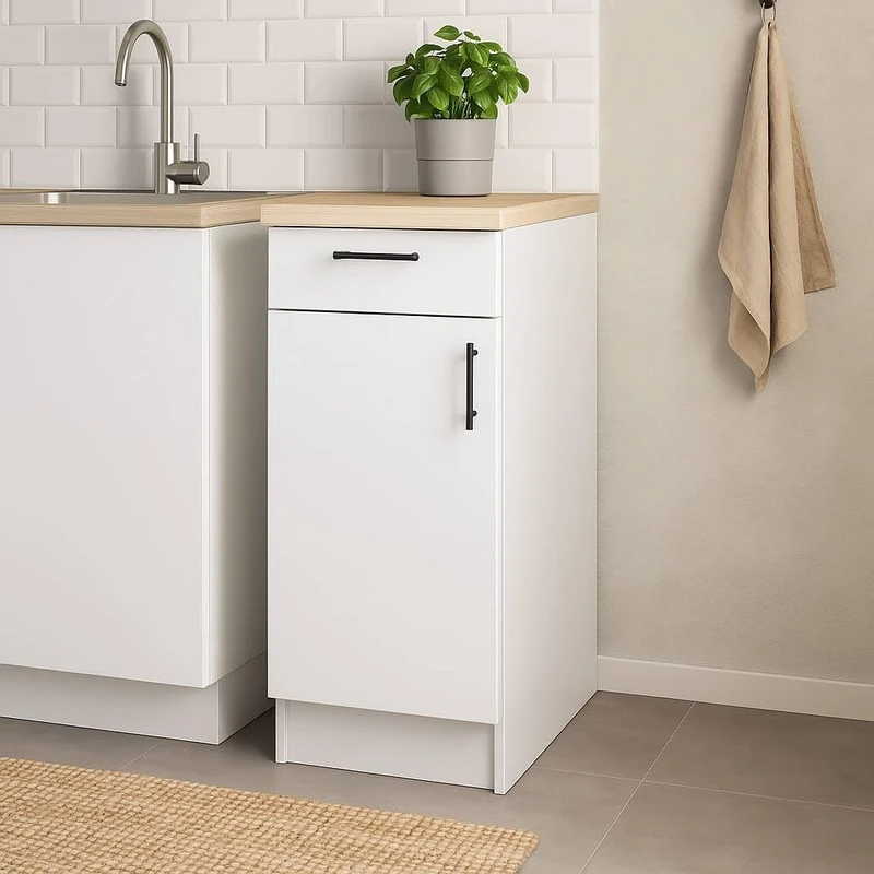 Dmora - Cabinet 1 Door with Drawer Casnigo, Mixed Storage Module, Kitchen Base with Door and Drawer, Multifunctional module, 40x60 h90 cm, White and Oak
