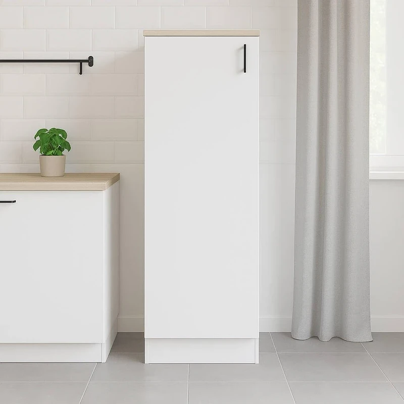 Dmora - Tall Cabinet 1 Door Pianengo, Kitchen Column, Vertical Pantry Module, Compact Vertical Cabinet, 60x60 h148 cm, White and Oak