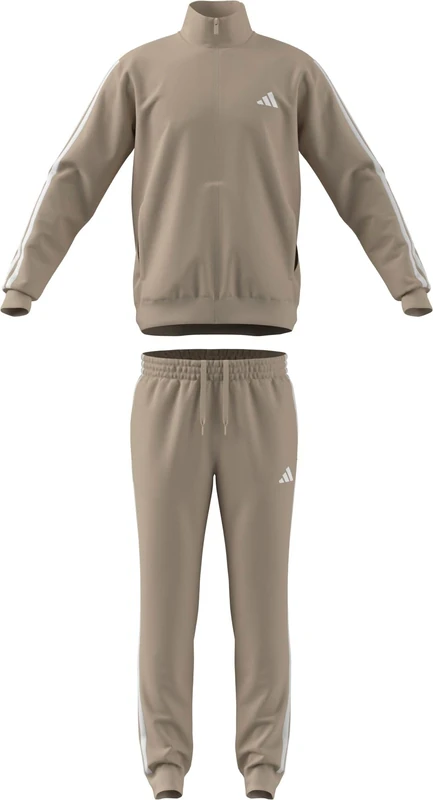 adidas Men's SPORTSWEAR BASIC 3 STRIPES TRICOT TRACKSUIT, Crystal Linen/white, XL