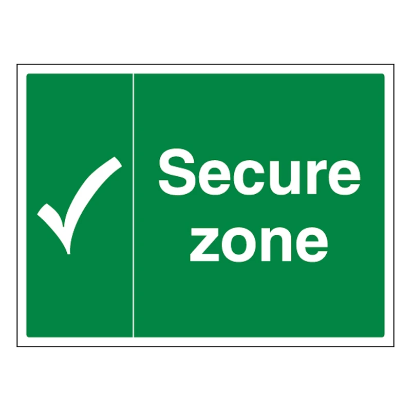 V Safety Secure Zone with Tick 600 x 450 mm - Glow In The Dark Self Adhesive Vinyl Safety Sign