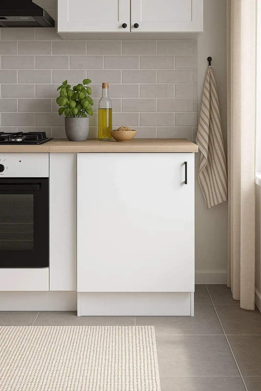 Dmora - Cabinet 1 Door Fombio, Vertical Cabinet, Storage Module, Compact Kitchen Base, 60x60 h90 cm, White and Oak