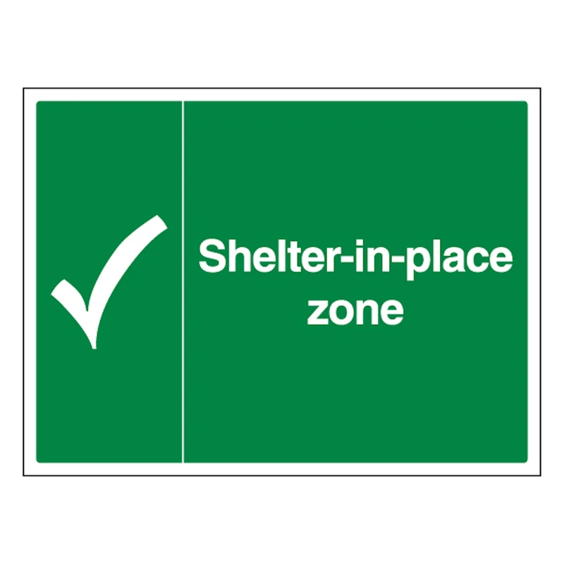 V Safety Shelter-In-Place Zone with Tick 600 x 450 mm - Glow In The Dark Self Adhesive Vinyl Safety Sign - Image 1