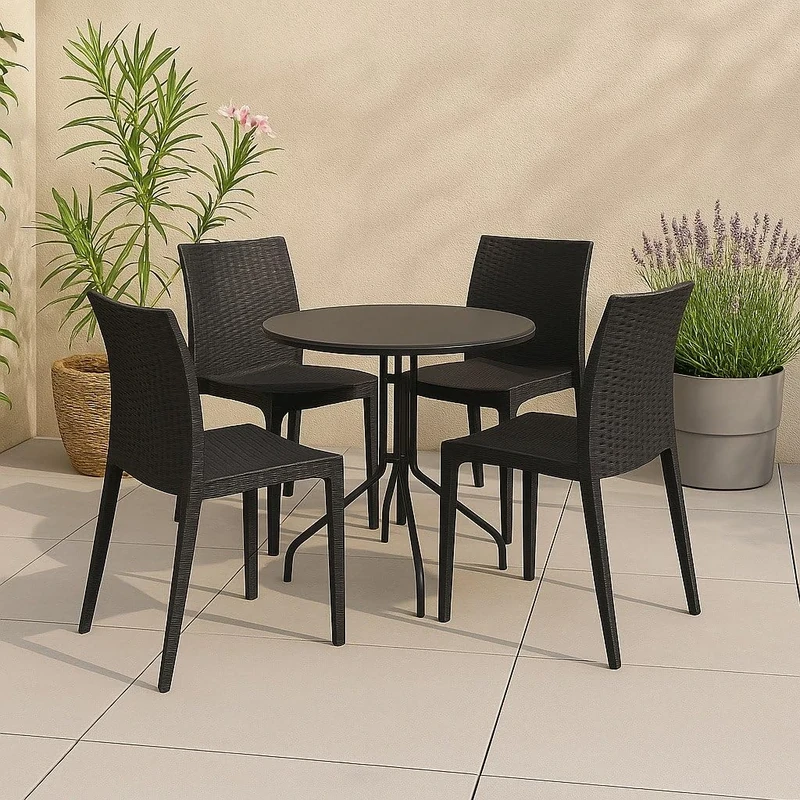 Dmora - Set of 4 Outdoor Chairs Palizzolo, Space-saving garden seating, Stackable, Ideal for gardens and patios, Made in Italy, 42x48 h81 cm, Anthracite