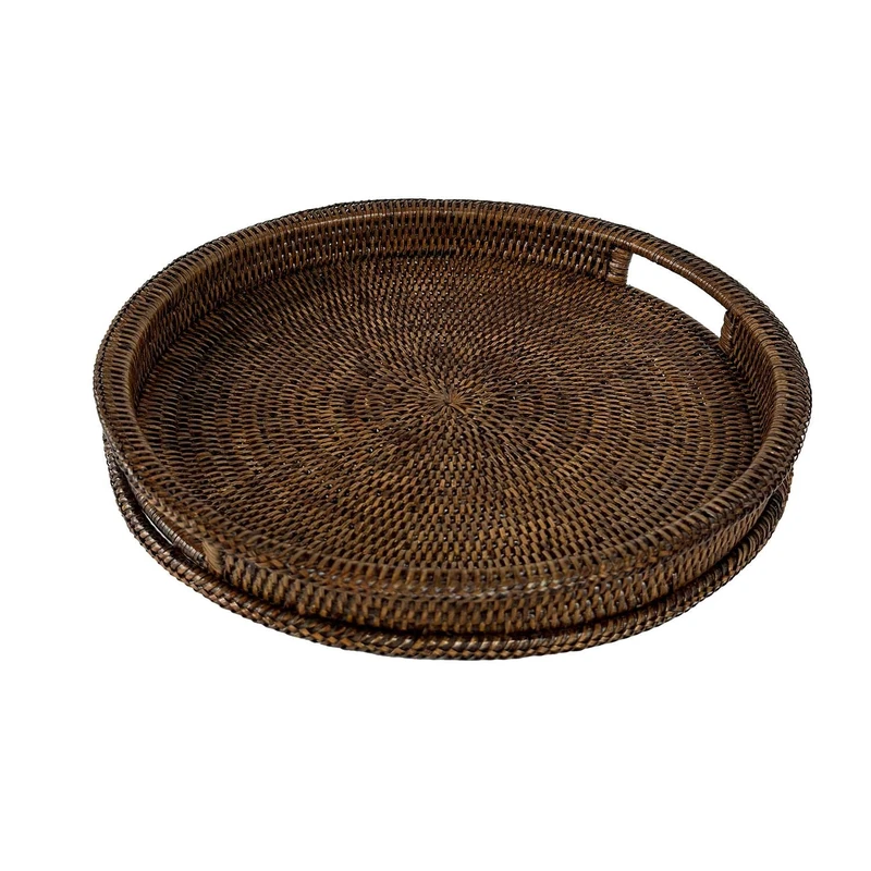 LA PORCELLANA BIANCA - Botanio Brown Round Tray ⌀ 40 cm, Rattan
