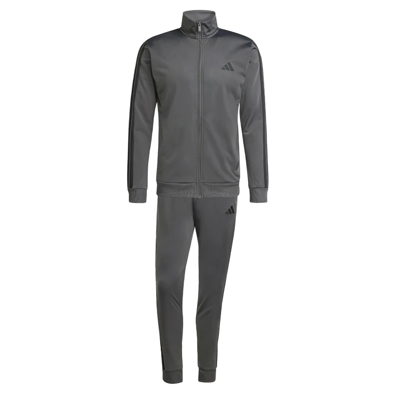 adidas Men's SPORTSWEAR BASIC 3 STRIPES TRICOT TRACKSUIT, grey six, S Tall