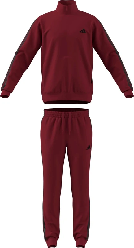 adidas Men's SPORTSWEAR BASIC 3 STRIPES TRICOT TRACKSUIT, active maroon, S Tall