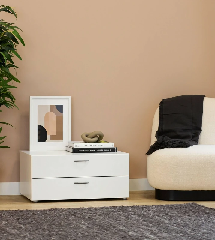 Dmora - Chest of drawers Limerick, Multipurpose chest of drawers, Bedroom dresser, Cabinet with drawers, 74x52 h35 cm, White