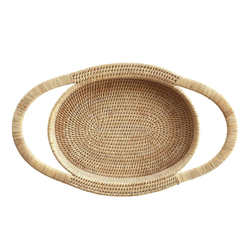 LA PORCELLANA Bianca - Botanio White Oval Tray 54 x 32.5 x 5 cm, Rattan - Image 1