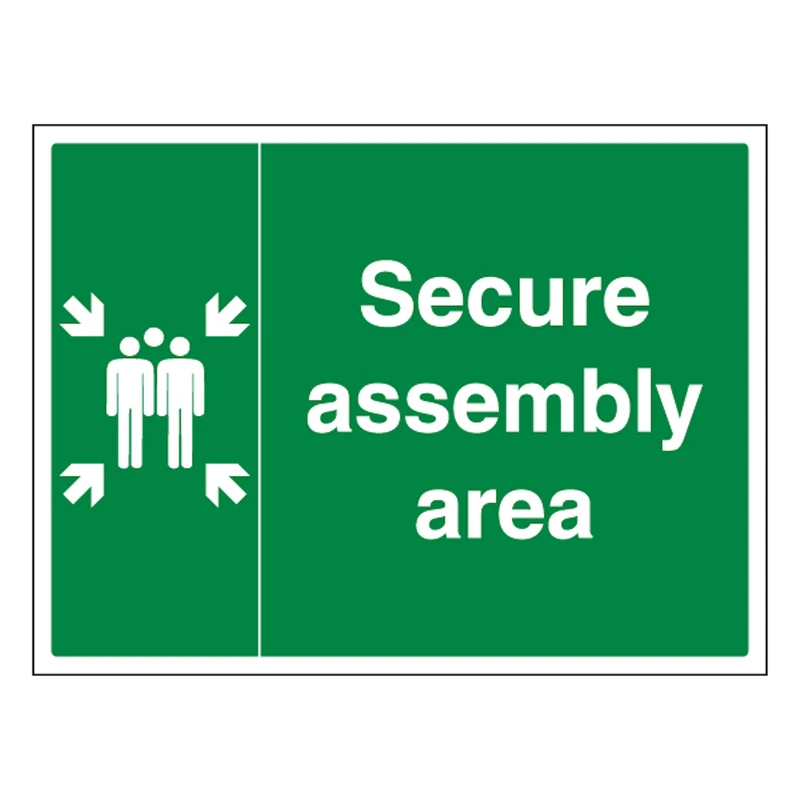 V Safety Secure Assembly Area 600 x 450 mm - Glow In The Dark Self Adhesive Vinyl Safety Sign