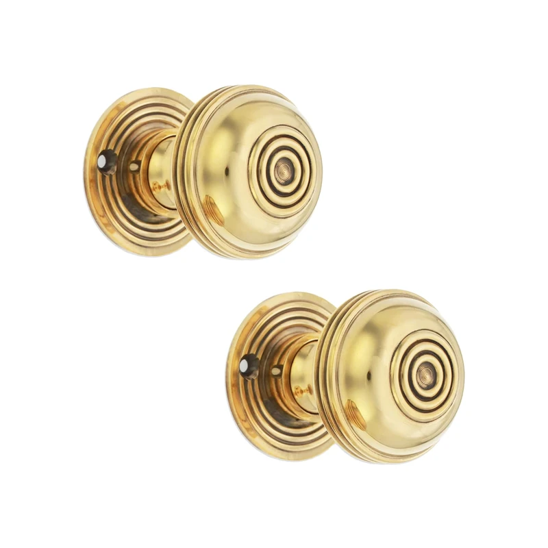 Infinity Decor Aged Brass Bloxwich Reeded Mortice Rim Door Knobs Pair 50mm - Pull Handles for Interior & Exterior Doors
