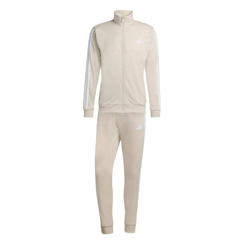 adidas Men's SPORTSWEAR BASIC 3 STRIPES TRICOT TRACKSUIT, Crystal Linen/white, L