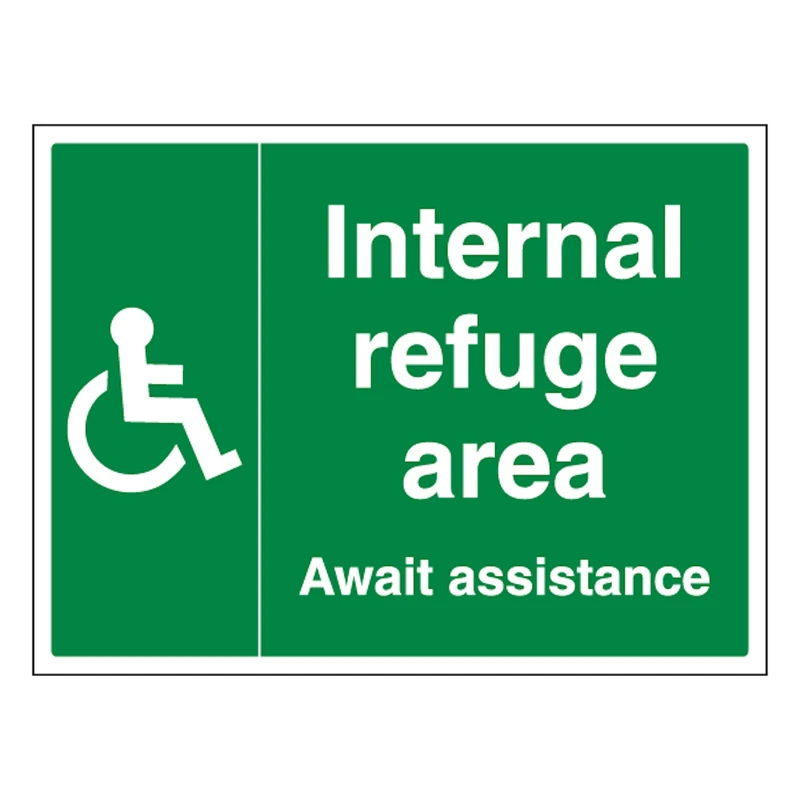 V Safety Internal Refuge Area 600 x 450 mm - Glow In The Dark Self Adhesive Vinyl Safety Sign