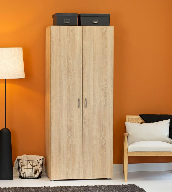 Dmora - Wardrobe 2 doors Cork, Bedroom furniture, Walk-in wardrobe, Clothes wardrobe, 74x52 h179 cm, Oak