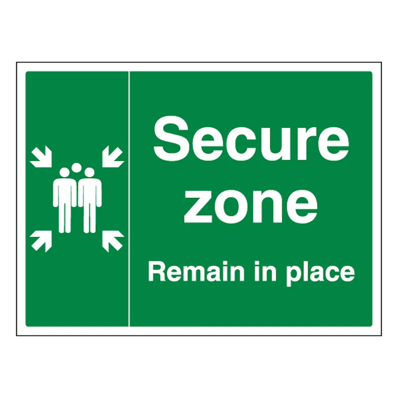V Safety Secure Zone with Family - Remain in Place 600 x 450 mm - Glow In The Dark Self Adhesive Vinyl Safety Sign