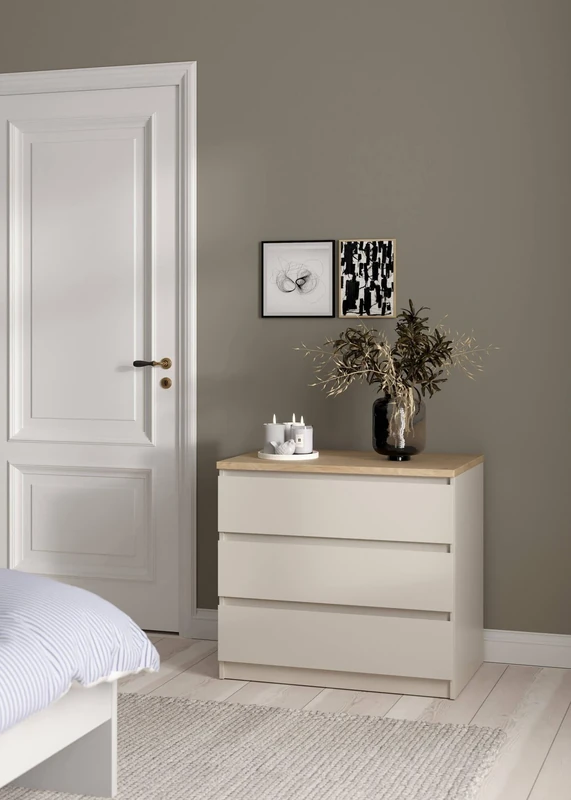 Dmora - Dresser Orani, multi-use chest of drawers with 3 drawers, elegant dresser for bedroom, 77x50 h70 cm, Beige