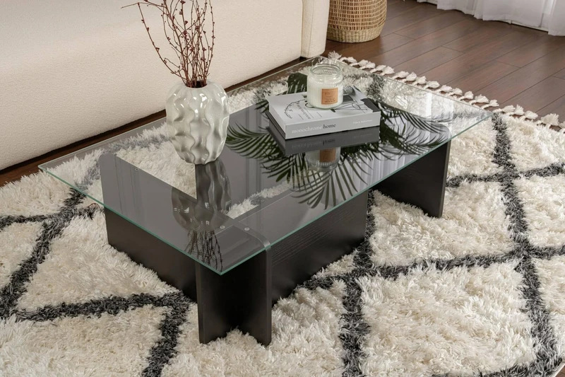 Dmora - Coffee table Itri, Low coffee table, Magazine rack for sofa, Living room shelf, 105x65 h30 cm, Black