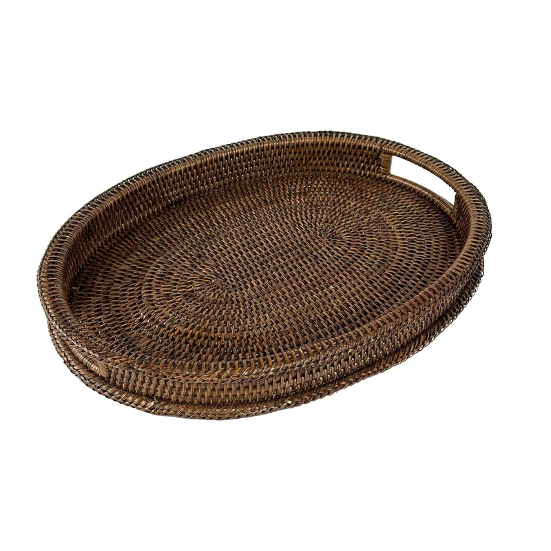 LA PORCELLANA BIANCA - Botanio Brown Oval Tray 45 x 35 x 5 cm, Rattan - Image 1