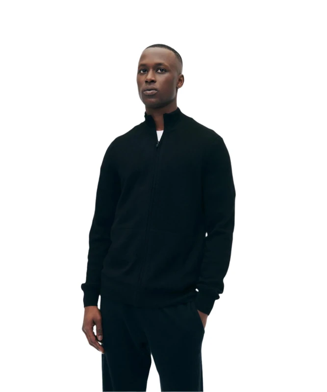 NAADAM Signature Mens Cashmere Full Zip Sweater, Black,M