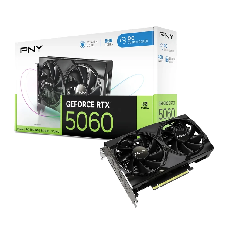 PNY GEFORCE RTX™ 5060 8GB Overclocked Dual Fan DLSS 4 Graphics Card