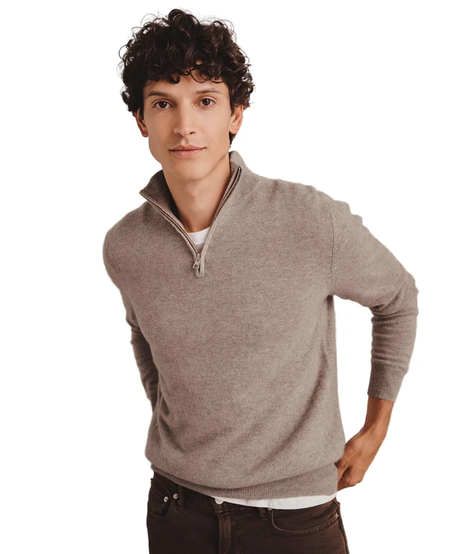 NAADAM Mens Signature Cashmere Quarter Zip, Timber,XL