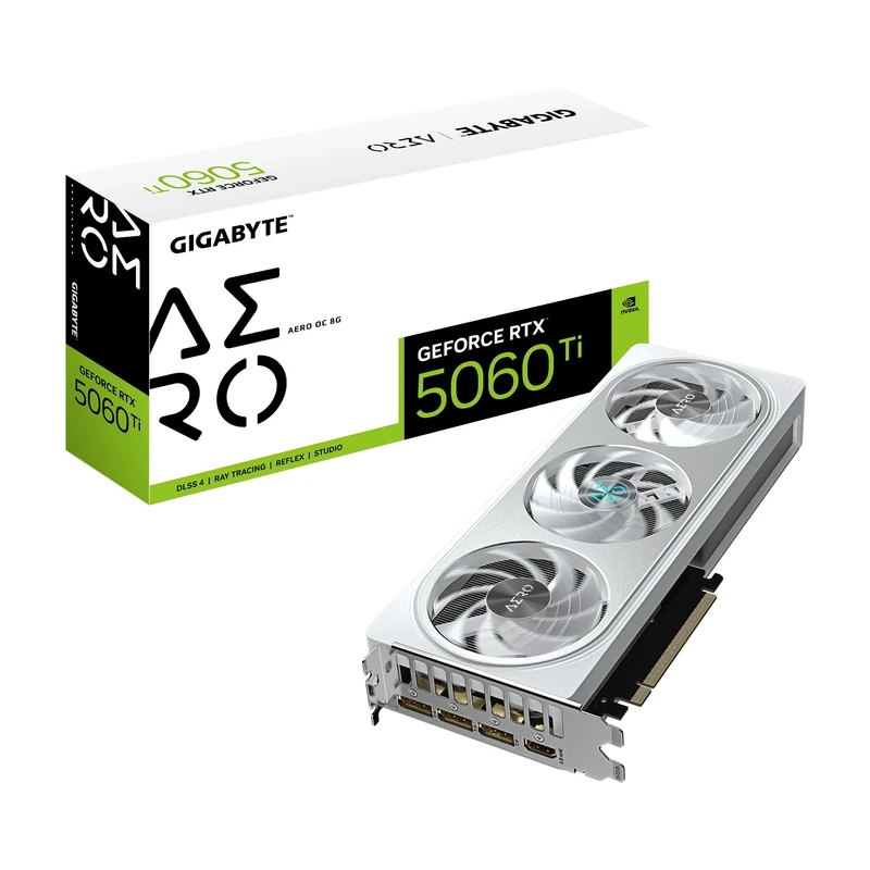 Gigabyte GeForce RTX 5060 Ti AERO OC 8G Graphics Card - 8GB GDDR7, 128bit, PCI-E 5.0, 2647MHz Core Clock, 3 x DisplayPort, 1 x HDMI, GV-N506TAERO OC-8GD